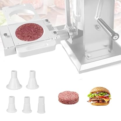 Burgerpresse, Hamburgerpresse, Hamburger-Pressform-Hersteller, Kunststoff-Burger-Maschine, Automatischer Hamburger Patty Maker mit 5 Adapterrohren Manuelle Burger Maker für Wurstfüller,Fleischwolf