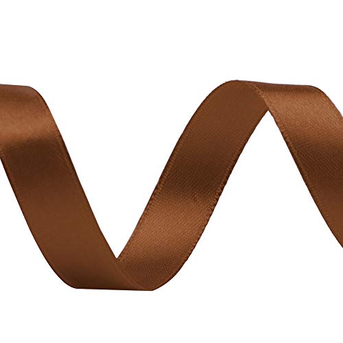 Image of Solid Color Double Faced Brown Satin Ribbon 1 /2 inch X 50 Yards, Ribbons Perfect for Crafts, Wedding Decor, Bow Making, Sewing, Gift Package Wrapping and More