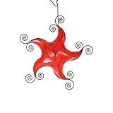 Origine : MAROC Oriental lampe plafonnier suspension luminaire marocaine, abat-jour lampadaire arabe en métal et cuir Henné et différentes couleurs star -Gecko Star- 70 cm (rouge)