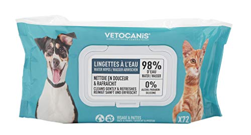 Vetocanis Lingettes Nettoyantes Chien et Chat x72 , Lingettes nettoyantes Oreilles, Yeux et Pattes de Chien et Chat Toutes Races et Tous Âges , Formule à base d'Actifs Végétaux