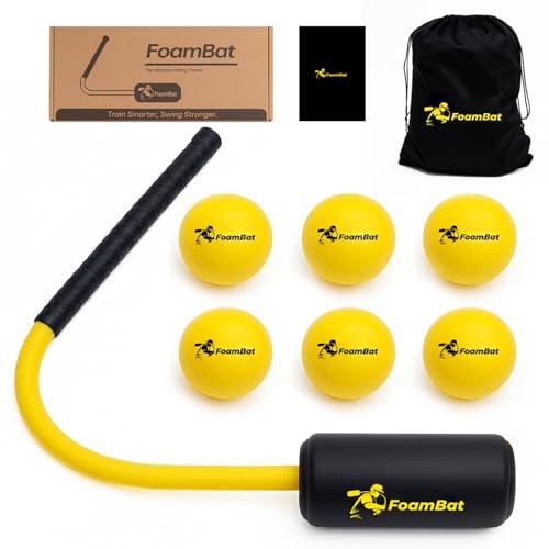 FoamBat Baseball & Softball Rope Swing Trainer Innovative High-Density Foam Connection Batting Training Bat for Better Feedback Hitting Practice Aid Equipment for Youth Beginners Indoor/Outdoor