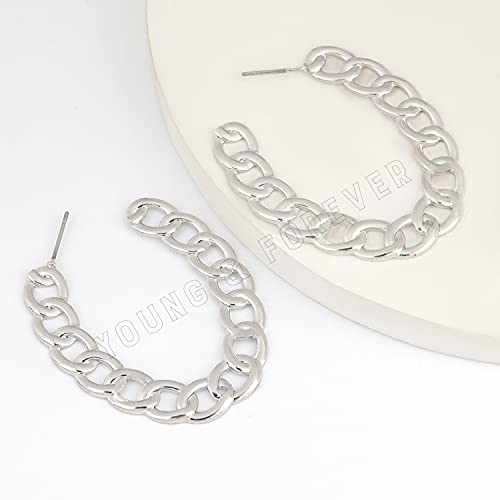 Image of Young & Forever Gift Stainless Steel Curb Chain Hoop Earrings for Women Big Hoop Dangle Earring for Women Oval Earrings Thin Geometric Hoop Earrings