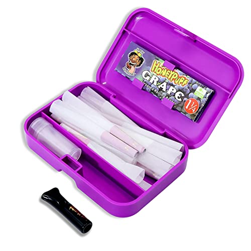 Honeypuff Pre Rolled Cones With Filter Tips (10Pcs), Flavored Rolling Papers, Glass Mouth Tip (2Pack), Plastic Herb Stash Box Case #TOP1