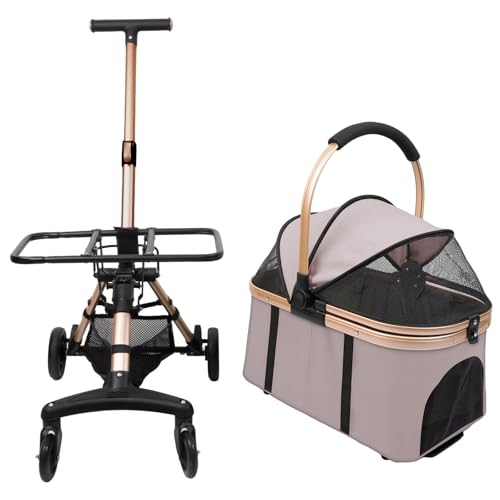 Carrito para perros Homewell con trasportín extraíble rosa y plegable