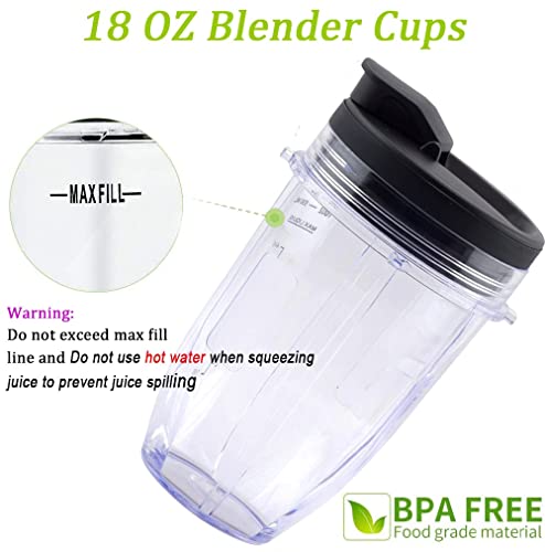 Image of Replacement 18oz Blender Cup with Sip & Seal Lid For Nutri Ninja BL450 BL456 BL480 BL482 BL640 BL642 BL682 BN751 BN801 Foodi SS101 SS151 SS351 SS401 SS400 Ninja Blender Auto IQ Blade, 2-Pack