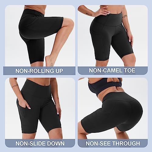 Gayhay Biker Shorts With Pockets For Women – High Waisted Tummy Control Soft Workout Shorts For Yoga Athletic Running Black #TOP1