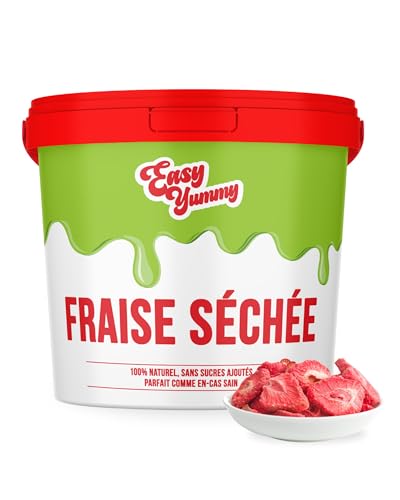 Easy Yummy - EASY YUMMY - Fraises lyophilisées (300 g), 100% de fraises croustillantes séchées sans sucre ajouté, parfaites pour les snacks, le muesli et la pâtisserie