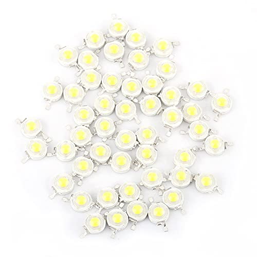 50 piezas de chip LED de alta potencia, intensidad súper brillante SMD COB, componentes de emisor de luz de diodo de 1 W, bombilla de luz chip DIY iluminación para focos de alta potencia (blanco frío)