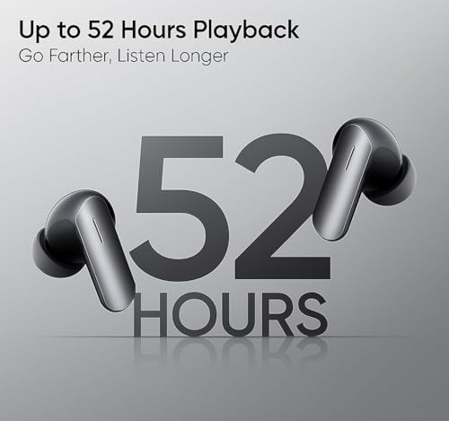 Image of Lynacz Original Earbuds Compatible with Realme, Oppo, Vivo, 52dB ANC Wireless Bluetooth Earbuds with ENC Quad Mic, Deep Bass Sound & 52H Playback for Music and Calls (Black)