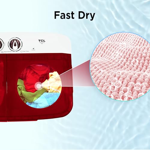 Image of TCL 7 kg, 5 Star, Semi-Automatic Washing Machine (T103-D70TW, Fast Dry, Burgundy)
