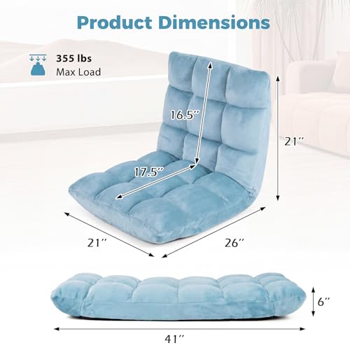 Image of COSTWAY Floor Chair, Video Gaming Chairs with Back Support, Adjustable 14-Position, Alloy Steel Frame, Soft Coral Fleece, Lazy Sofa Lounge for Reading Living Room Recliner for Adults Kids (Mint Blue)