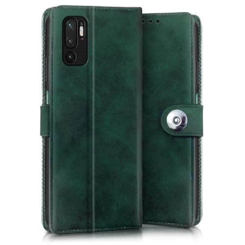 Image of WOW IMAGINE Shock Proof Flip Cover Back Case for Xiaomi Redmi Note 10T 5G | Poco M3 Pro 5G (Magnetic Button Flip Case | Wallet Pockets & Stand | Leather Finish | Forest Green)