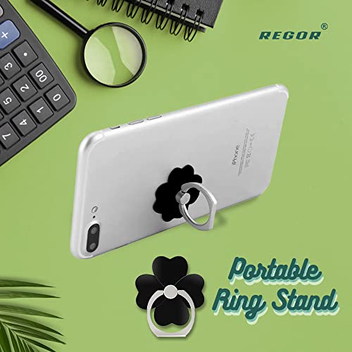Image of Regor Finger Grip & Mobile Holder | Cell Phone Grip Holder for Hand & Mobile Back Holder | Selfie Holder & Works as iPhone Stand & Android Phone Stand for Desk - Leaf Black