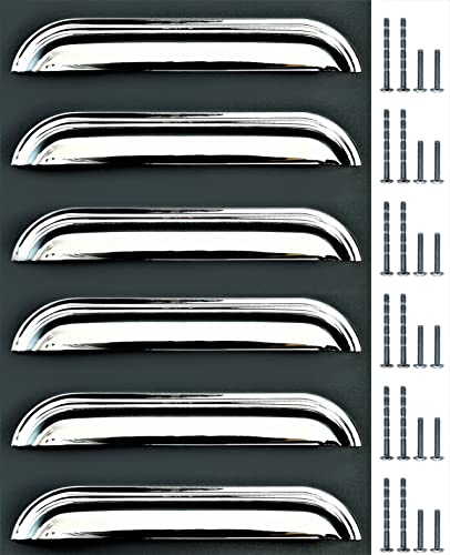 Sets of 6 Cup Handles &/or Knobs for Kitchen cabinets Shell Handles for Drawers Polished Chrome Fittings by FFF (128mm Between fixings) - Image 2
