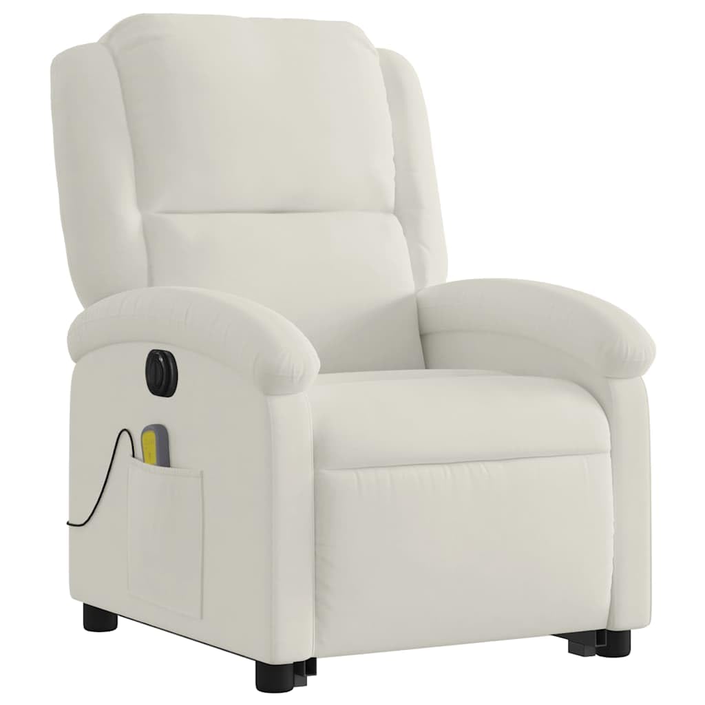 Sillón elevador eléctrico reclinable de terciopelo crema con 6 puntos de vibración y función de elevación automática, cómoda y estable para relajación