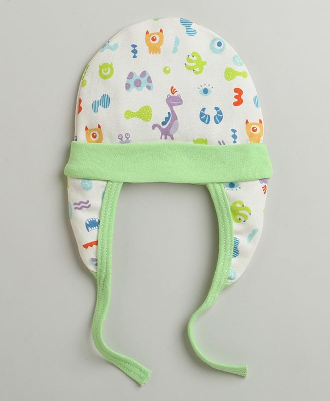 BUMZEE Green & White Baby Girls Ear Flap Tie Cap 2-pak (Peb10088)
