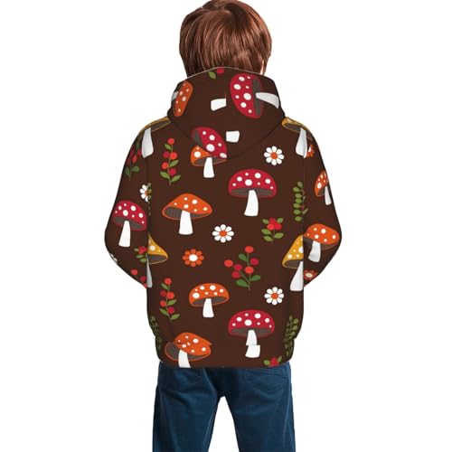 Woodland Mushroom with Flowers and Berries Kid Hoodies Boys Sweatshirts Girls Pullover with Pocket4