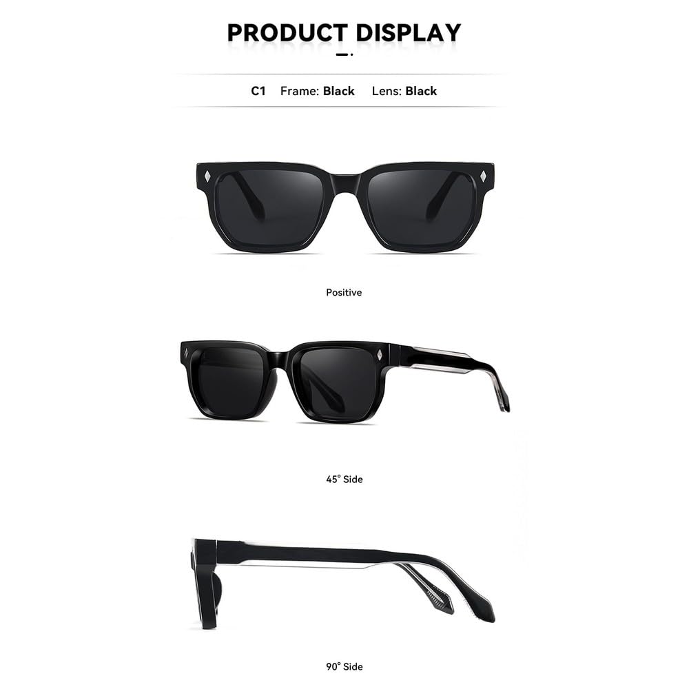 Retro-Sonnenbrille mit Nieten, rechteckig, UV400-Schutz