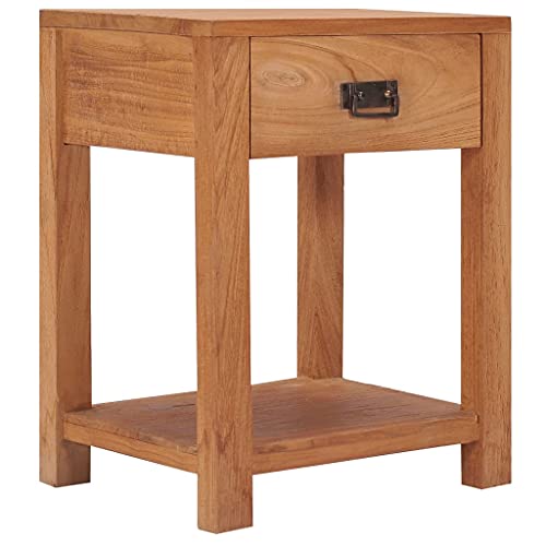 Youuihom Schmaler Kleiner Nachttisch aus Massivholz Teak 35x35x50 cm mit Schublade Rustikaler Kolonialstil für Schlafzimmer und Wohnzimmer Beistelltisch