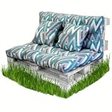 BCASE Pack Cojin Palet Fibra + Cojín Respaldo para Palés Acolchados, Cojín Relleno, Incluyen Cojín de Respaldo y Asiento, Ideal para Jardín, Terraza, Patio y Balcón, Azul Raya