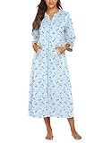Ekouaer Women Zipper Robe 3/4 Sleeves Loungewear Dress Full Length Sleepwear Pockets Housecoat Nightgown Long Bathrobe