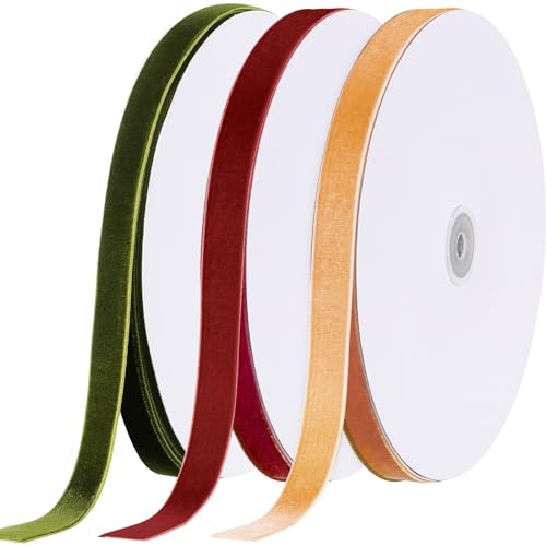 Yilloog 3 Roll Christmas Velvet Ribbon, 3/8 in X 30 Yard, Rustic Woodland
