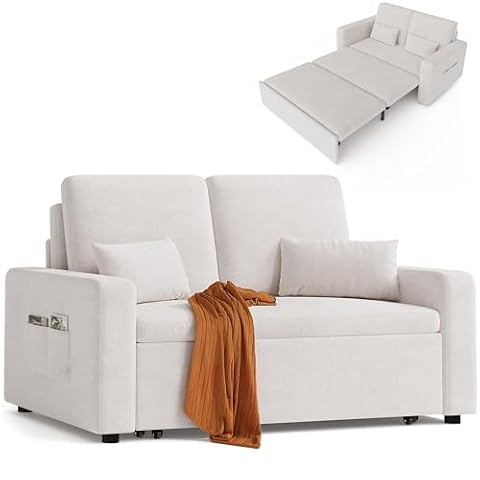 Xbro Sofa z funkcją spania 147 x 196 x 87 cm, sofa z funkcją spania 2-osobowa, wysuwana na 4 kółkach, nowoczesny welurowy materiał, Beżowa