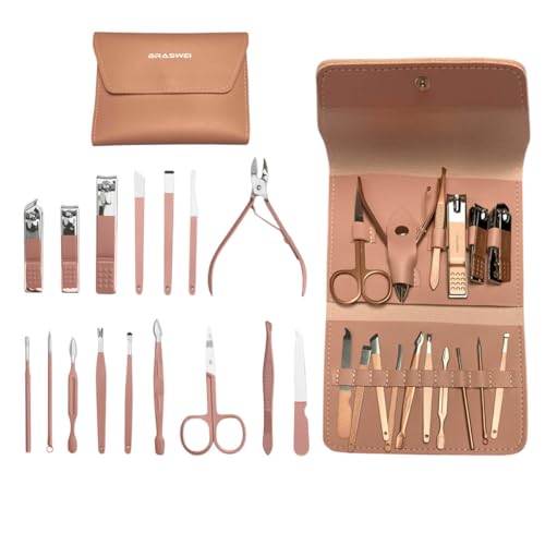 Kit Manicure e Pedicure Profissional 16 Peças Aço Inox Rosa