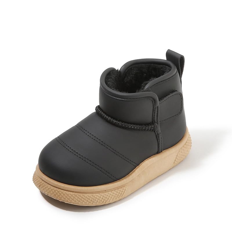 Toddler Winter Snow Boots, Fur Lined Ankle Boots, Slip-on Style, Beige