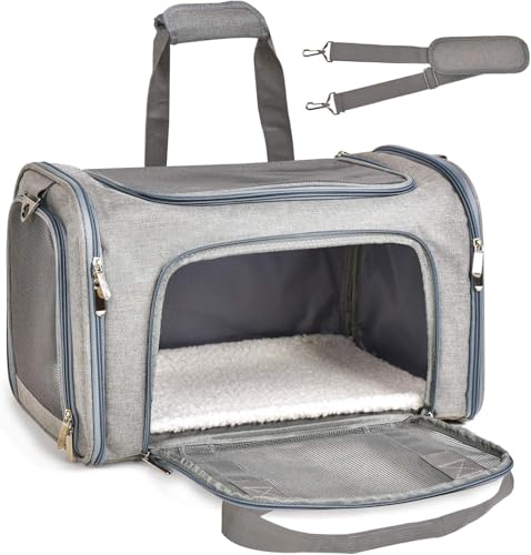 Image of PETANGEL Airline Customise Cat & Small Dog Pet Carrier Bag for Small Cats Dogs Puppies, Airline Approved Small Dog Carrier Soft Sided,Collapsible Travel Puppy Carrier (Size:M, Grey)