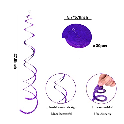 Image of 30 Pieces Purple Hanging Swirls Whirls Party Decoration Streamers Photo Booth Background for Birthday Valentine Wedding Bridal Shower Bachelorette Anniversary Engagement Party Supplies
