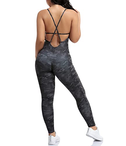 RIOJOY Backless Sports Bandage Romper Playsuit Yoga Jumpsuit for Women All in One Gym Wear