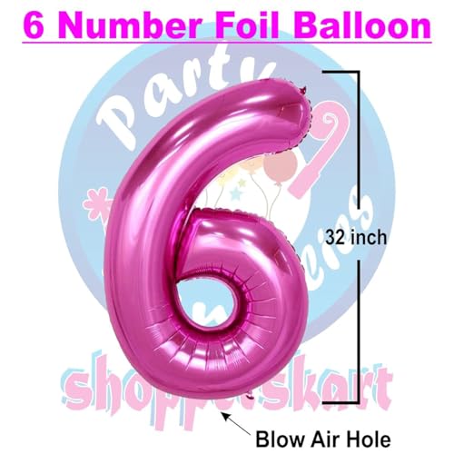 Image of Pink 32 Inches Numbers 6 Shape Large Big Foil Helium Balloons For Party Decorations In Happy Birthday Anniversary Office Items Materials Set Pack, Pack Of 1