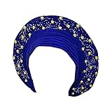 QliHut Beautiful Women Head Wrap African Headtie Nigerian Gele Headties With Beads&Stones Nigerian Wedding Hair Wear For Party (1,Royal Blue)