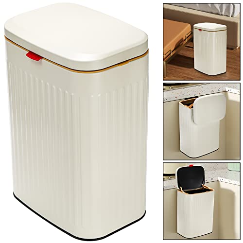 Youeon 8 L Kitchen Trash Can with Lid, Stainless Steel Trash Can Compost Bin, Hanging Small Trash Can for Kitchen Cabibet Door, Counter, Under Sink, Bathroom, RV, White