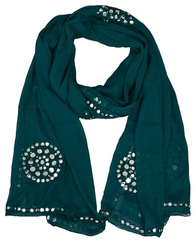 Image of YOUTHQUAKE Plastic Mirror Work Embroidered Chiffon Dupatta for Women & Girls