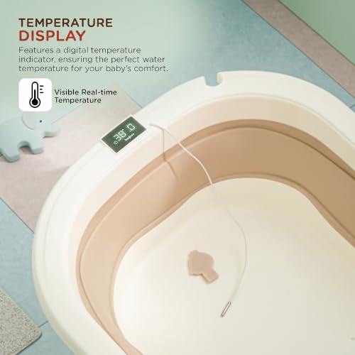 Image of Baybee Aquabee Baby Bath Tub Set for Kids | Portable Bathing Tub with Temperature Sensing | Foldable Bucket & Mug | Bath Seat Chair | Multi-Purpose Bathtub for Baby Bather for 0 to 5 Years (Beige)