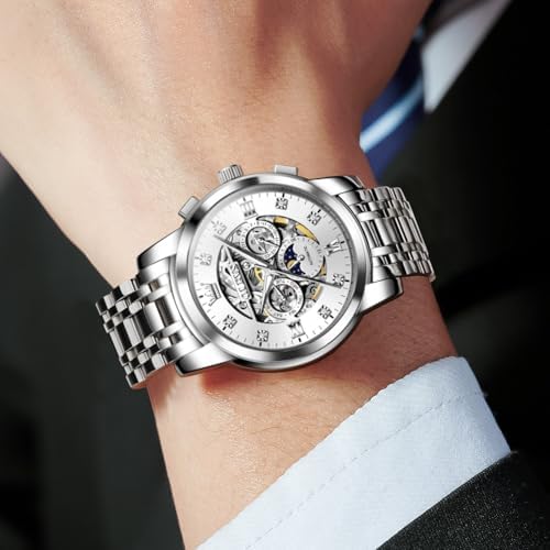 OLEVS Mens Automatic Watches Skeleton Mechanical Self Winding Luxury Fashion Dress Wrist Watch Luminous Waterproof