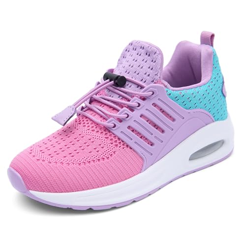 Ugmikdo Boys Sneakers for Kids Breathable Athletic Running Tennis Shoes for School and Daily Use Purple Green Size 3 Big Kid — view 3
