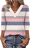 Zeagoo Women Shirts and Blouses Soft V Neck Long Sleeve Tshirts Striped Loose Casual Dressy Tops