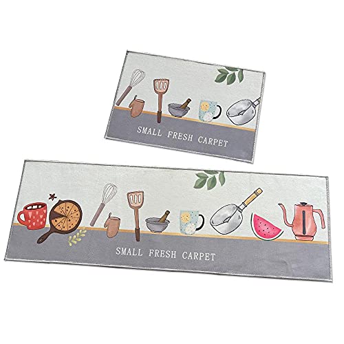 Image of HomeCloud Velvet Rectangular Kitchen Mat | Anti-Slip, Soft, Washable, Printed Designs for Floor, Kitchen & Room (6mm Thick) Pack of 2 Contain (1 Large (41 X 122 Cm) 1 Small 41 X 61 Cm)