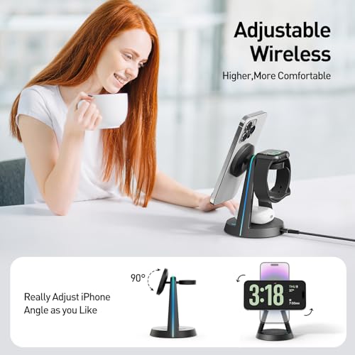 2024 Version RGB 3 in 1 Wireless Charging Station for iPhone Apple Watch AirPods Multiple Devices, Magnetic Wireless Charger Dock, Travel Charger for iPhone16 15/14/13/12 Series - Thumbnail 3