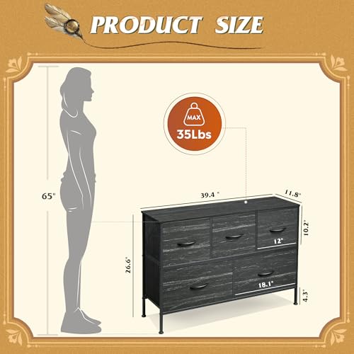image for WLIVE Dresser for Bedroom with 5 Drawers, Long Storage Dresser, Fabric