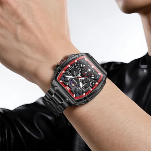 Image of OLEVS Mens Watches Original Chronograph Analog Quartz Watch Multifunction Waterproof Calendar Silicon Strap Fashion Square Watch for Man