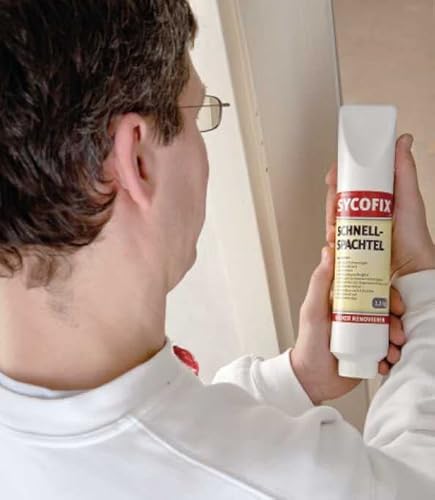 Sycofix Schnellspachtel 1,3 kg, für innen und außen, rosthemmend, rissfrei, weiß, Acryl Schnellspachtel, Fleck- und Flächenspachtel, gebrauchsfertige Spachtelmasse, Reparaturspachtelmasse