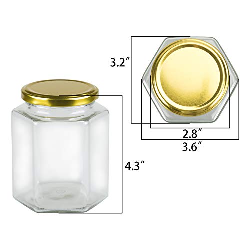 Encheng 16 oz Clear Hexagon Jars,Glass Jars With Lids(Golden),Mason Jars For Honey,Foods,Jams,Liquid,Spice Jar Herd Jar Canning Jars For Storage 12 Pack - Thumbnail 2