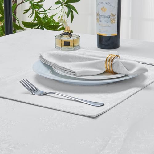 Rectangle Fancy Metallic Sparkling Snowflake Christmas Fabric Table Cloth red Hunter Gold Navy White Silver No-Iron Soil Resistant Woven Holiday Table Cover(White Silver/52x70Inch) – Image 7