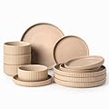 FOBENTA Dinnerware Sets for 4,Dylan Ceramic Microwave Safe Plates and Bowls Sets,12 Piece Matte Chip Resistance Dish Set,Home Essentials Oven & Dishwasher Safe Stoneware Dinnerware Set