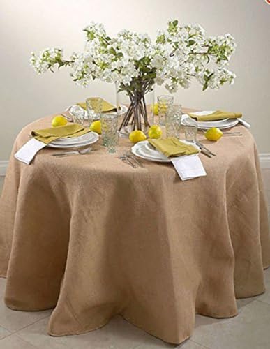 AK TRADING CO. 72-Inch Round Jute Burlap Table Overlay Table Cover – Natural Rustic Tablecloth for Weddings, Country Events, and Outdoor Décor – Made in USA