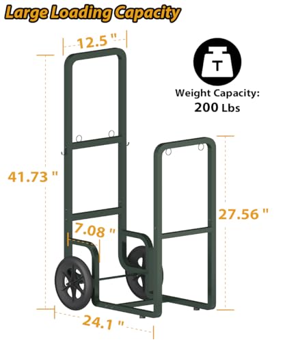 Ardier Easy-Assembly Firewood Cart, Rolling Log Carrier for Outdoor & Indoor Use, Wood Rack Storage Mover for Fireplace & Fire Pit, Heavy-Duty Steel Log Dolly Hauler with Rubber Wheels, Green